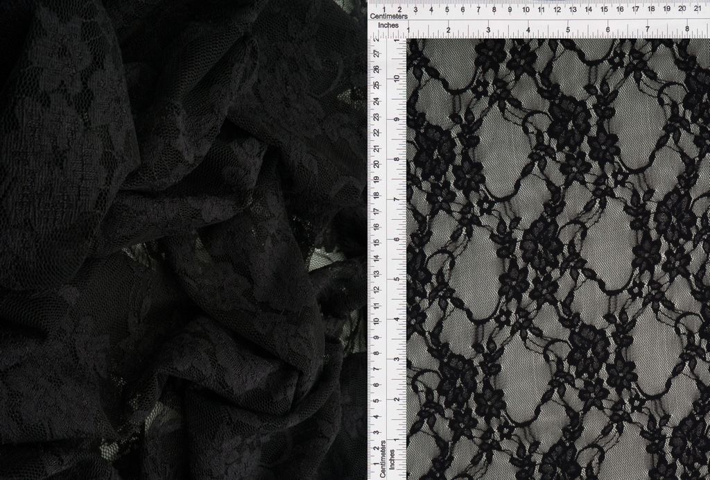 LACE-1483 / BLACK / 92%NYLON 8%SPANDEX FLORAL LACE