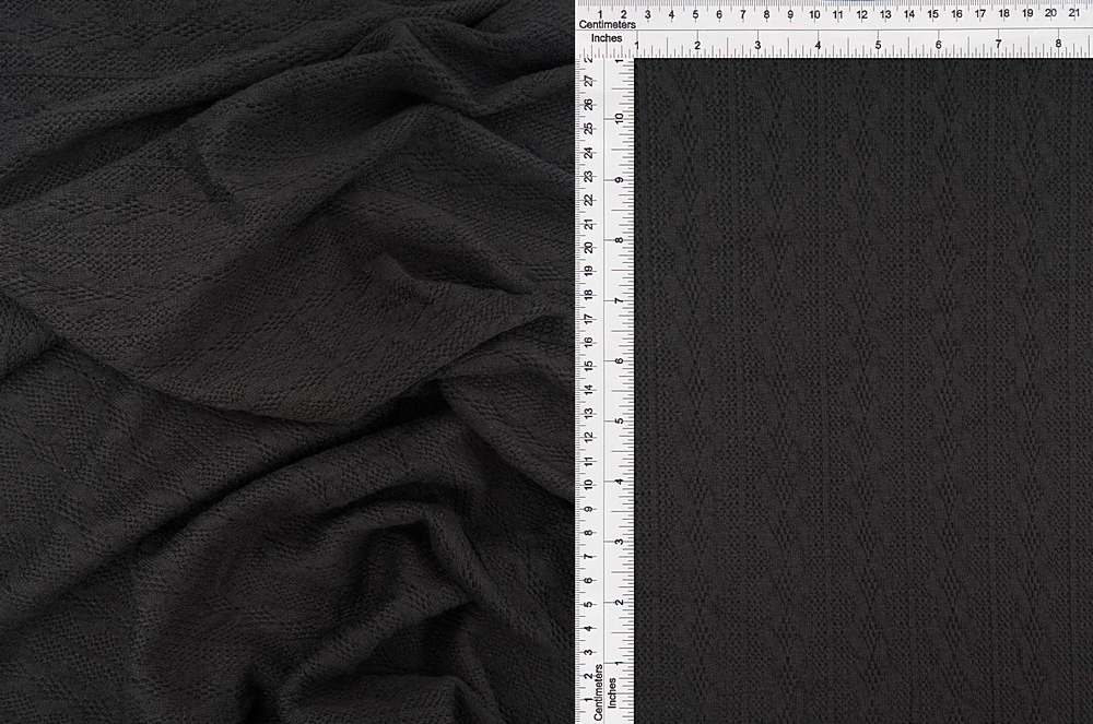 KNT4422 / CHARCOAL / 95%POLY 5%SPAN KNIT JACQUARD CABLE KNIT SWEATER