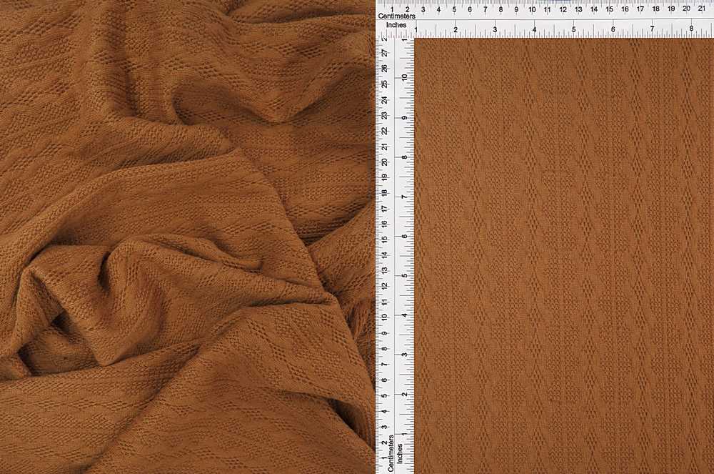 KNT4422 / CARAMEL / 95%POLY 5%SPAN KNIT JACQUARD CABLE KNIT SWEATER