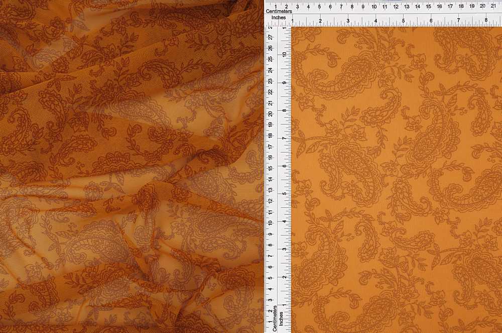 MESH-MS10526 / MUSTARD/BROWN / 90%POLY 10%SPAN MESH PAISLEY PRINT