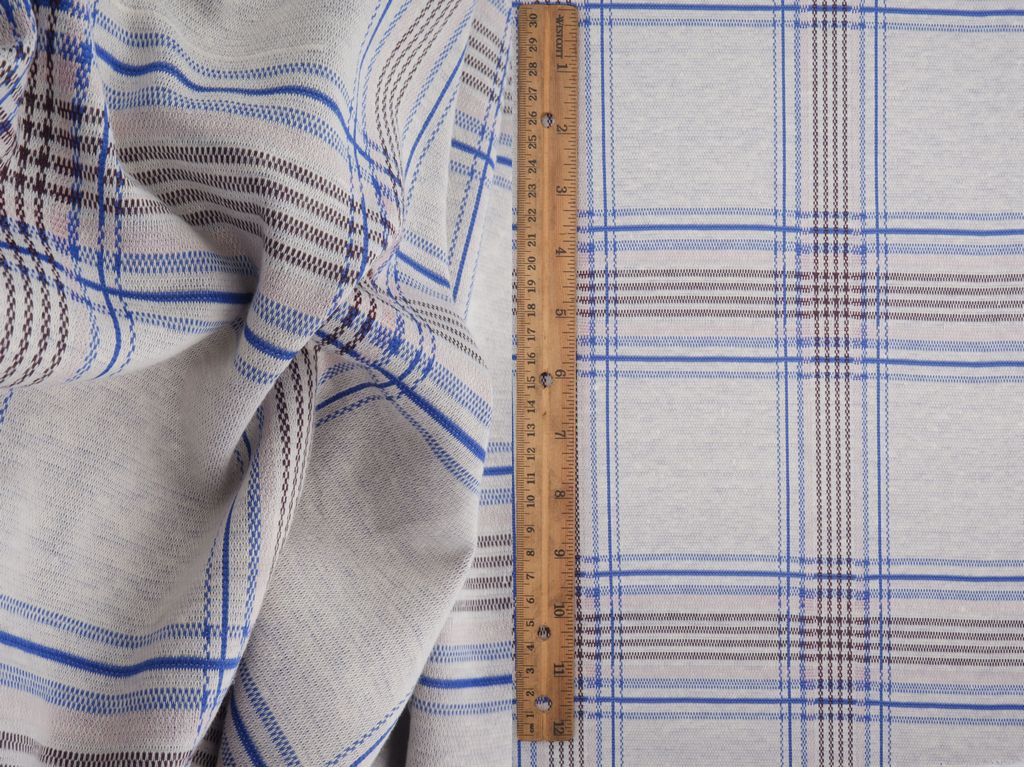 KNT4416 / BLUE / 84%POLY 13%RAY 3%SPAN DOUBLE KNIT JACQUARD PLAID
