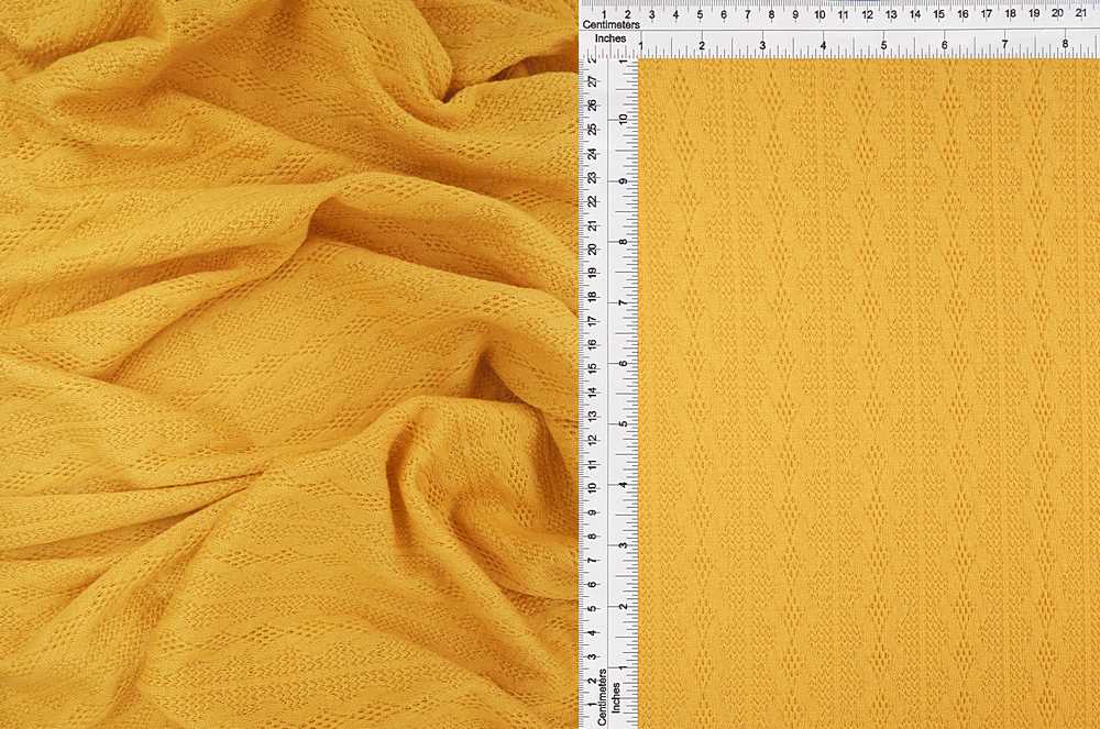 KNT4422 / MUSTARD / 95%POLY 5%SPAN KNIT JACQUARD CABLE KNIT SWEATER