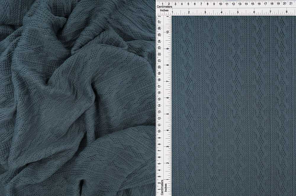 KNT4422 / DENIM / 95%POLY 5%SPAN KNIT JACQUARD CABLE KNIT SWEATER
