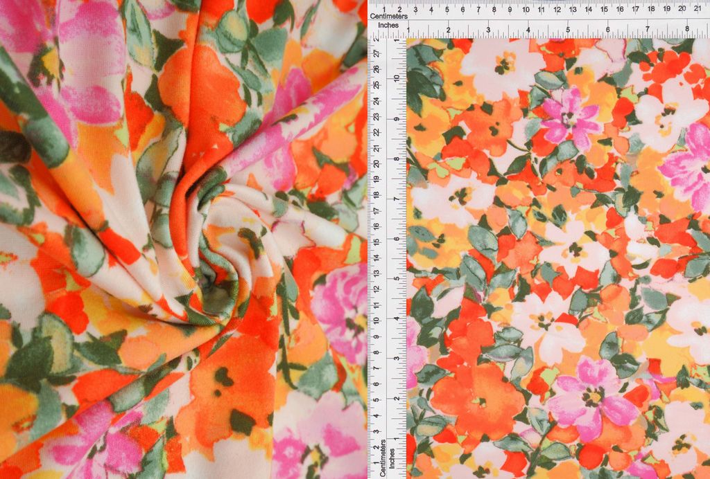 KNT2100-MS10628 / ORANGE / 96%POLY 4%SPAN DTY BRUSH 60 70 FLORAL-FLOWER