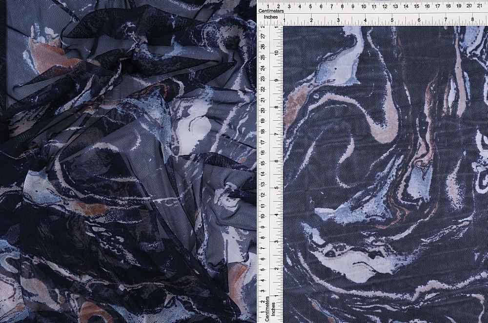 MESH-MS10015 / NAVY/BROWN / 90%POLY 10%SPAN MESH MARBLE PRINT