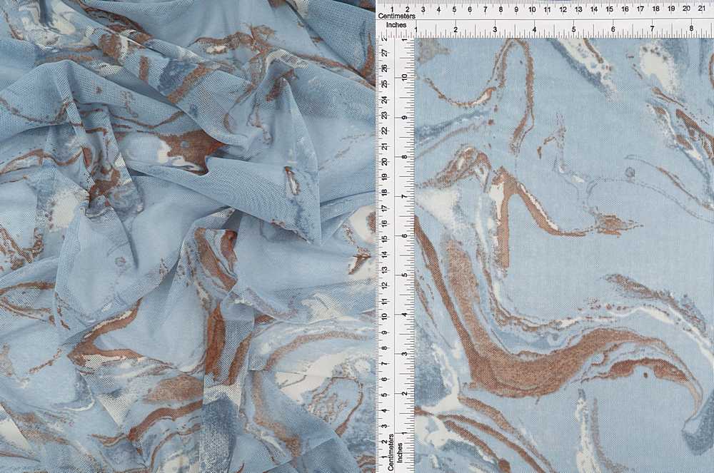 MESH-MS10015 / BLUE/BROWN / 90%POLY 10%SPAN MESH MARBLE PRINT