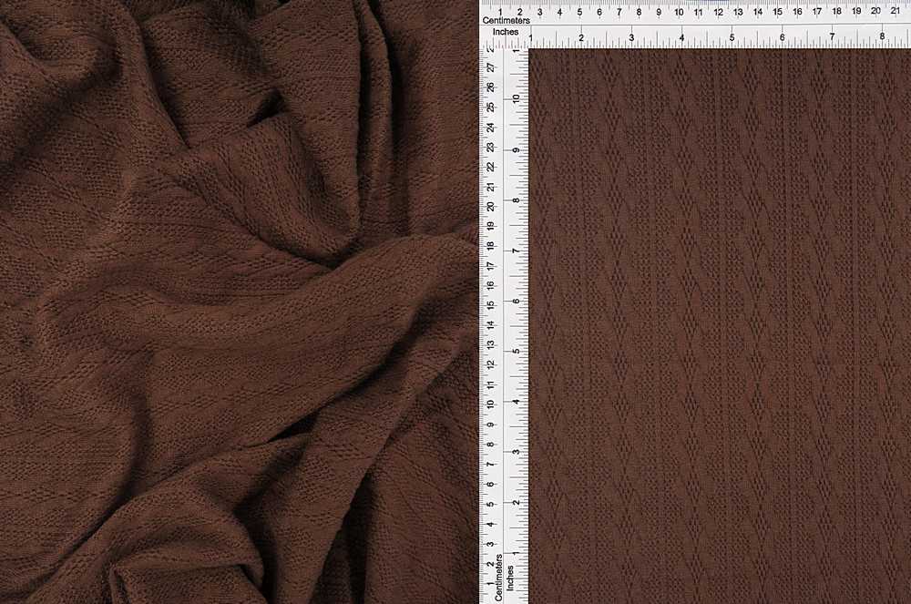 KNT4422 / BROWN / 95%POLY 5%SPAN KNIT JACQUARD CABLE KNIT SWEATER