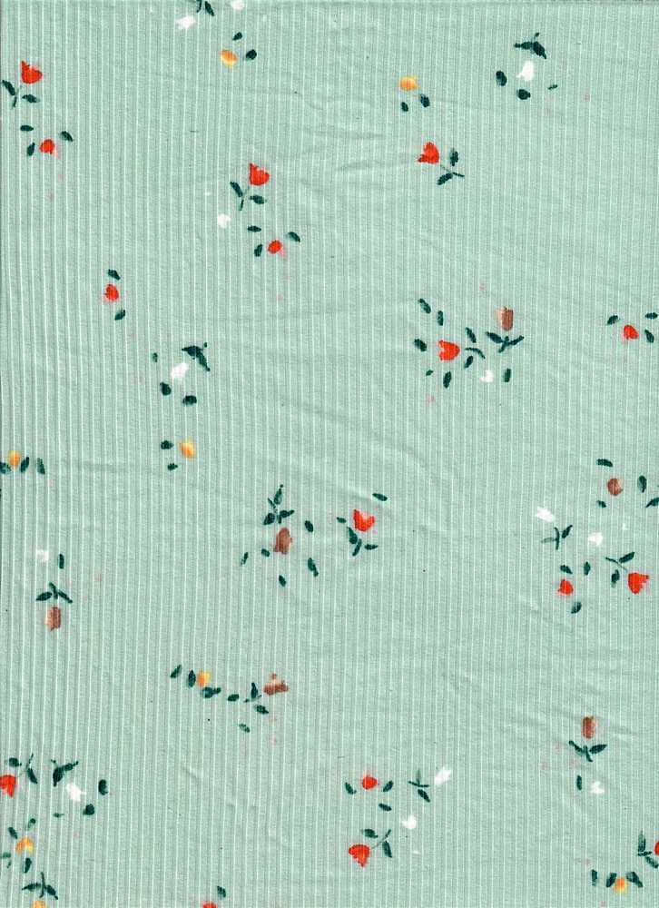 KNT3422-MS10301 / SAGE / 87%POLY 13%SPAN 4X2 YUMMY RIB DITSY FLORAL/FLOWER