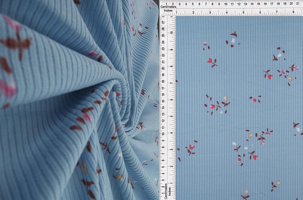 KNT3422-MS10301 / BLUE / 87%POLY 13%SPAN 4X2 YUMMY RIB DITSY FLORAL/FLOWER