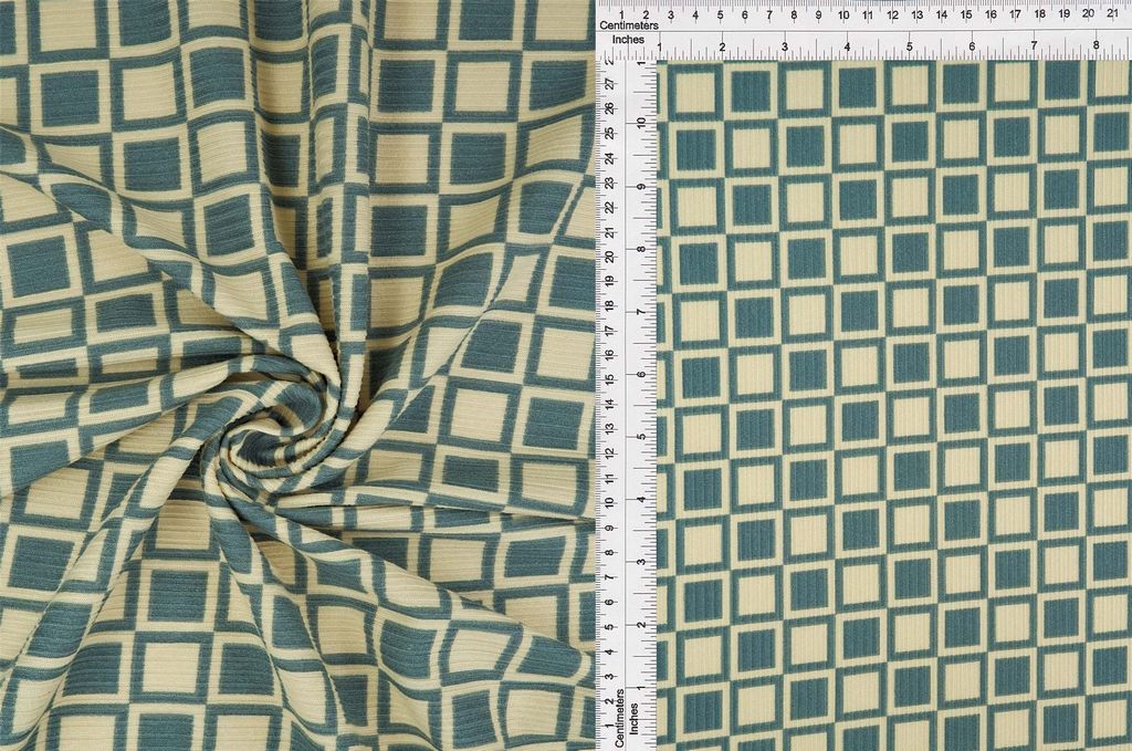 KNT3422-MS10112 / SAGE DK / 87%POLY 13%SPAN 4X2 YUMMY RIB GEO/CHECKER