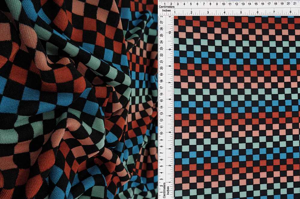KNT3963-MS10067 / BLACK MULTI / 91%P 9%SP 1X1 SLINKY RIB MULTI COLOR CHECKER