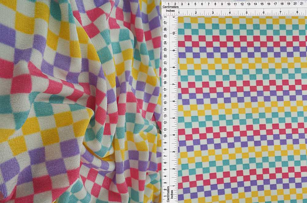 KNT3963-MS10067 / IVORY MULTI / 91%P 9%SP 1X1 SLINKY RIB MULTI COLOR CHECKER