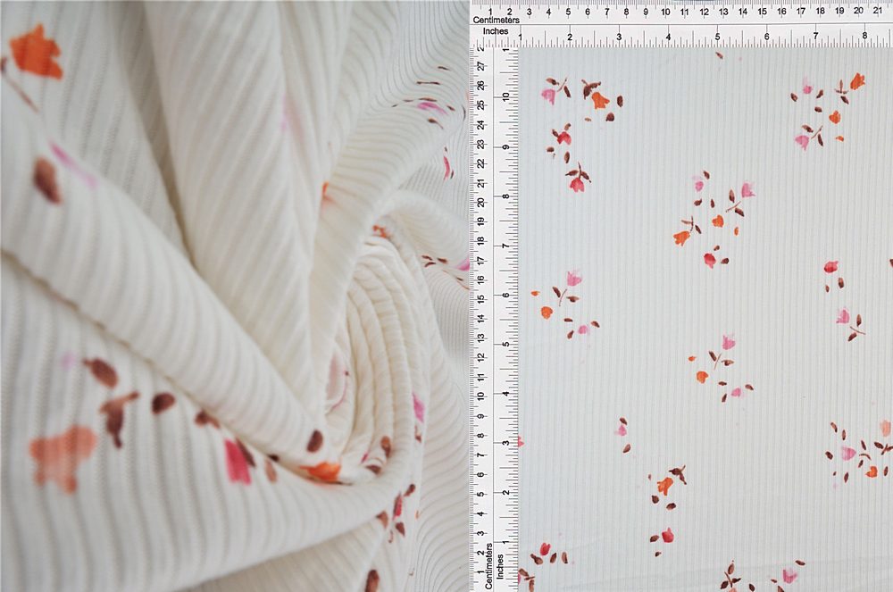 KNT3422-MS10301 / IVORY / 87%POLY 13%SPAN 4X2 YUMMY RIB DITSY FLORAL/FLOWER