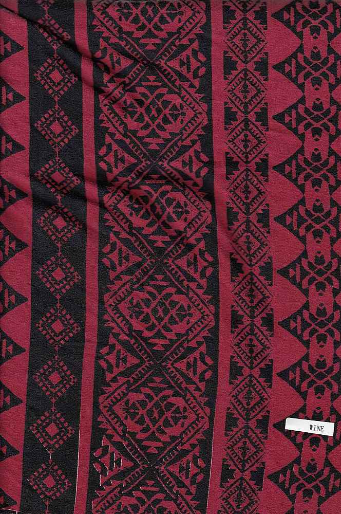 KNT2100-SE50105 / WINE / 96%POLY 4%SPAN DTY BRUSHED BOHO PRINT