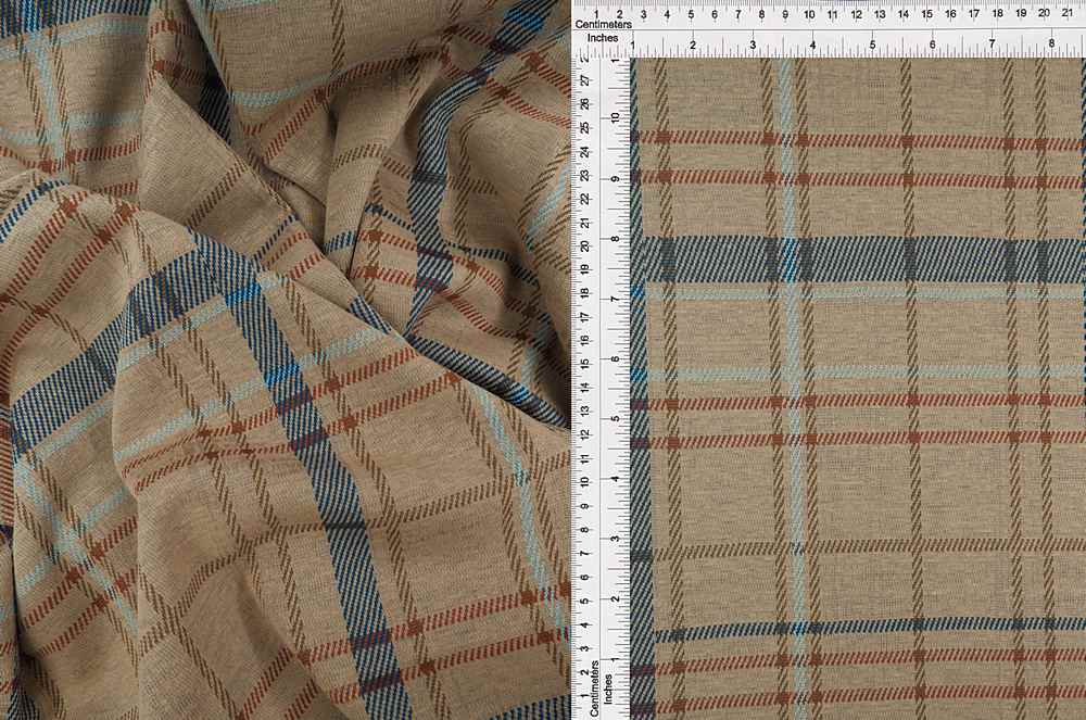KNT4449 / TAN / 97%POLY 3%SPAN DOUBLE KNIT JACQUARD PLAID