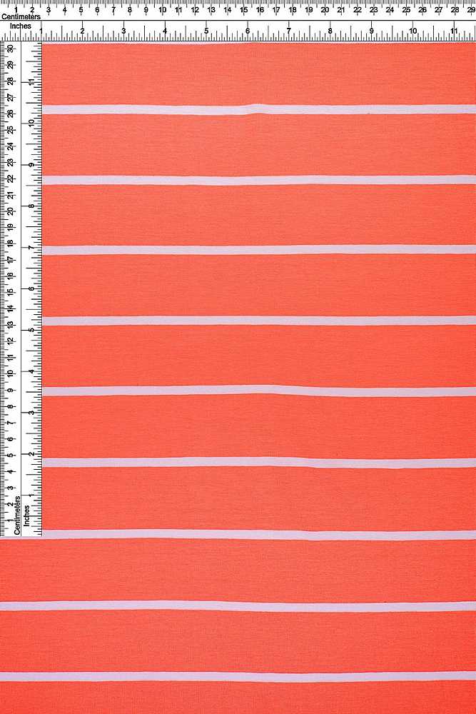 KNT3073 / CORAL/IVORY / 95%RAY 5%SPAN RAYON SPAN JERSEY HRZNTL STRIPE Y/D