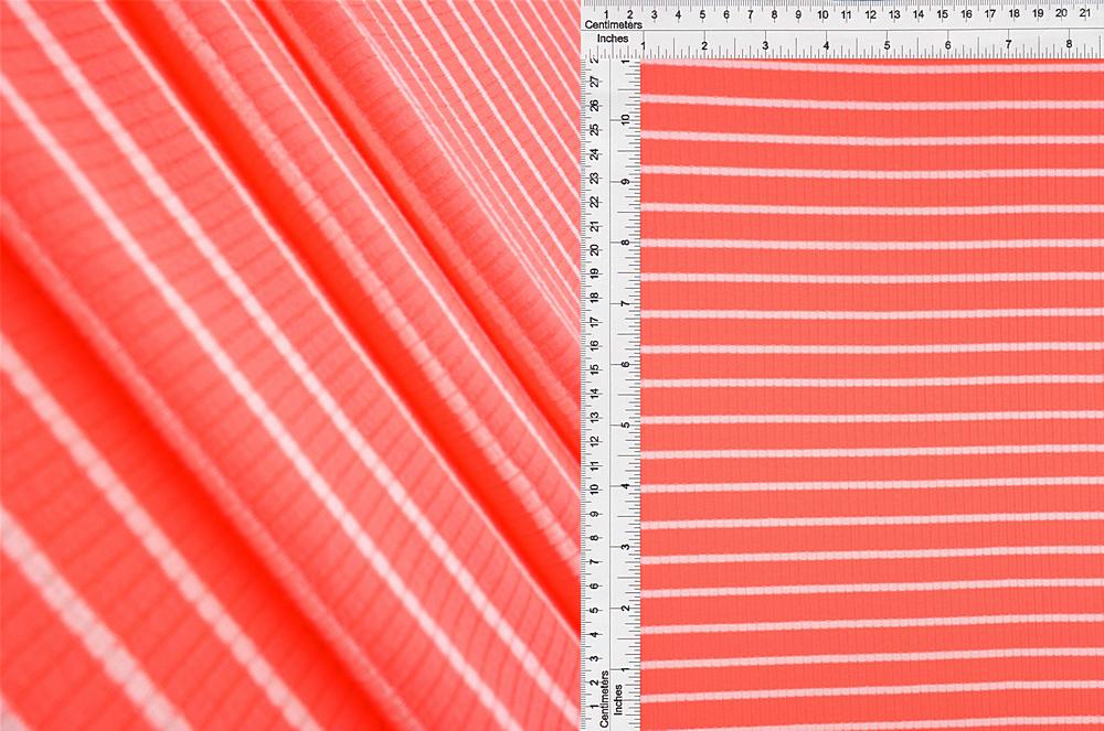 KNT3586 / N.CORAL/IVORY / 75%POLY 20%RAY 5%SPAN RIB 4X2 HORIZONTAL STRIPE Y/D
