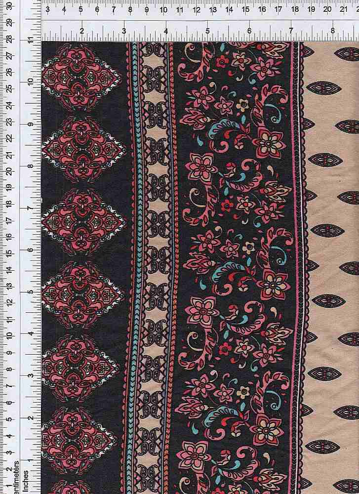 KNT2100-DU1194 / BLACK A / 96%POLY 4%SPAN DTY BRUSHED BOHO PRINT