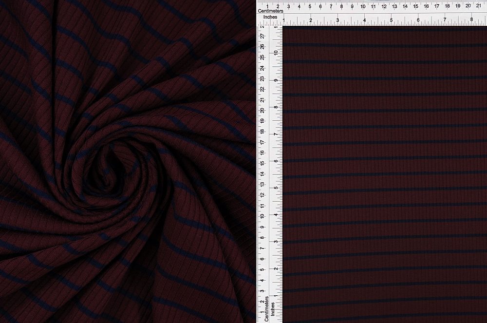 KNT3586 / BURGUNDY/NAVY / 75%POLY 20%RAY 4%SPAN RIB 4X2 HORIZONTAL STRIPE Y/D