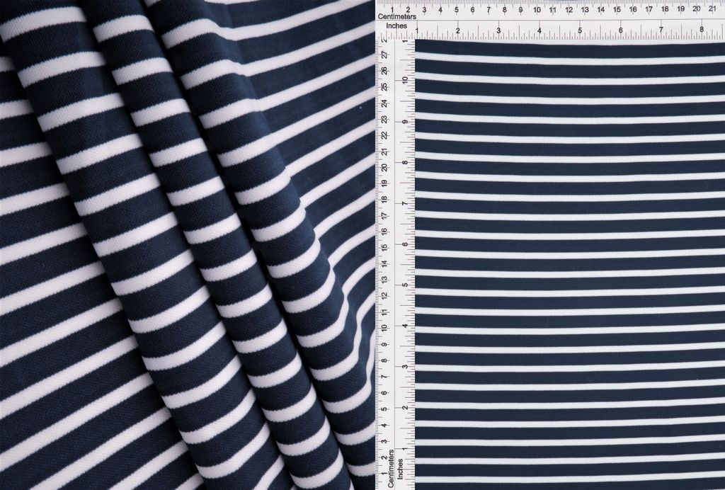 TECH-3641 / NAVY/IVORY / 95% POLY 5% SPANDEX POLY ST TECHNO STRIPE