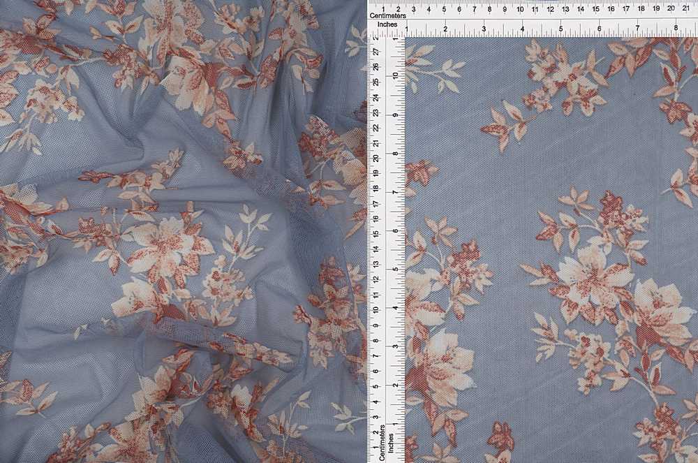MESH-MS10014 / DENIM / 90%POLY 10%SPAN MESH FLORAL/FLOWER PRINT