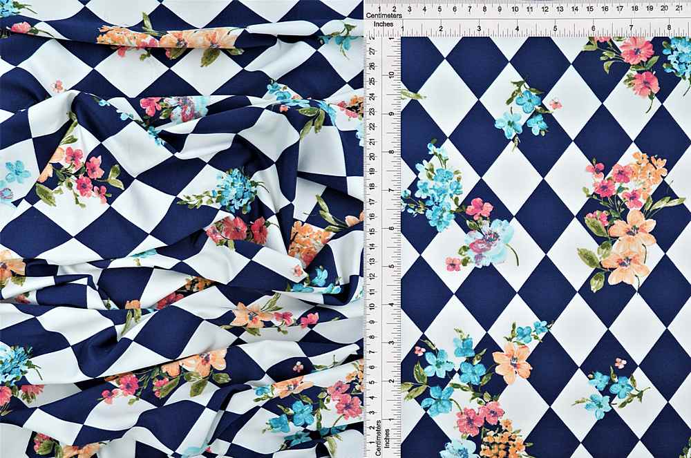 KNT1389-MS10041 / NAVY / 96%POLY 4%SPAN DTY ARGYLE FLORAL/FLOWER