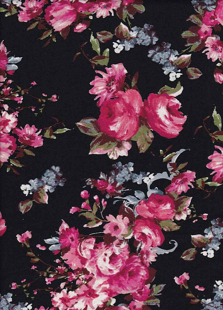 KNT2100-SE40312 / BLACK DB 2 / 96%POLY 4%SPAN DTY BRUSHED FLORAL PRINT