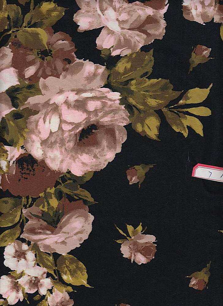 KNT2100-SE00431 / BLACK/BLUSH DB / 96%POLY 4%SPAN DTY BRUSHED FLORAL PRINT