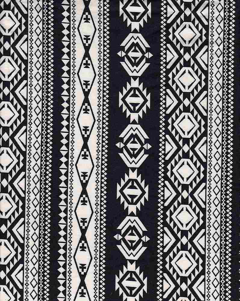KNT2100-DU1200 / BLACK/WHITE 1 DB / 96%POLY 4%SPAN DTY BRUSHED BOHO PRINT