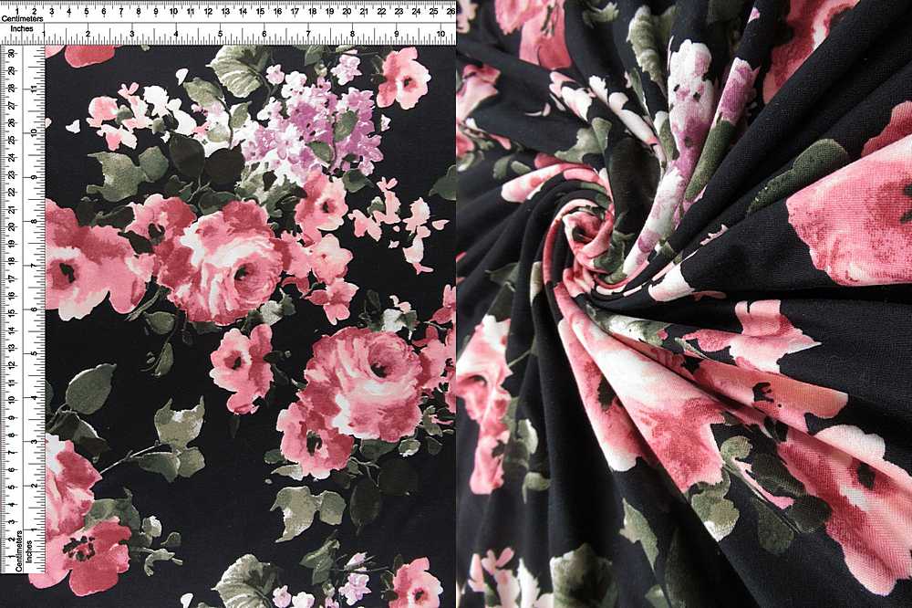 KNT2100-SE60401 / BLACK DB / 96%POLY 4%SPAN DTY BRUSHED FLORAL PRINT