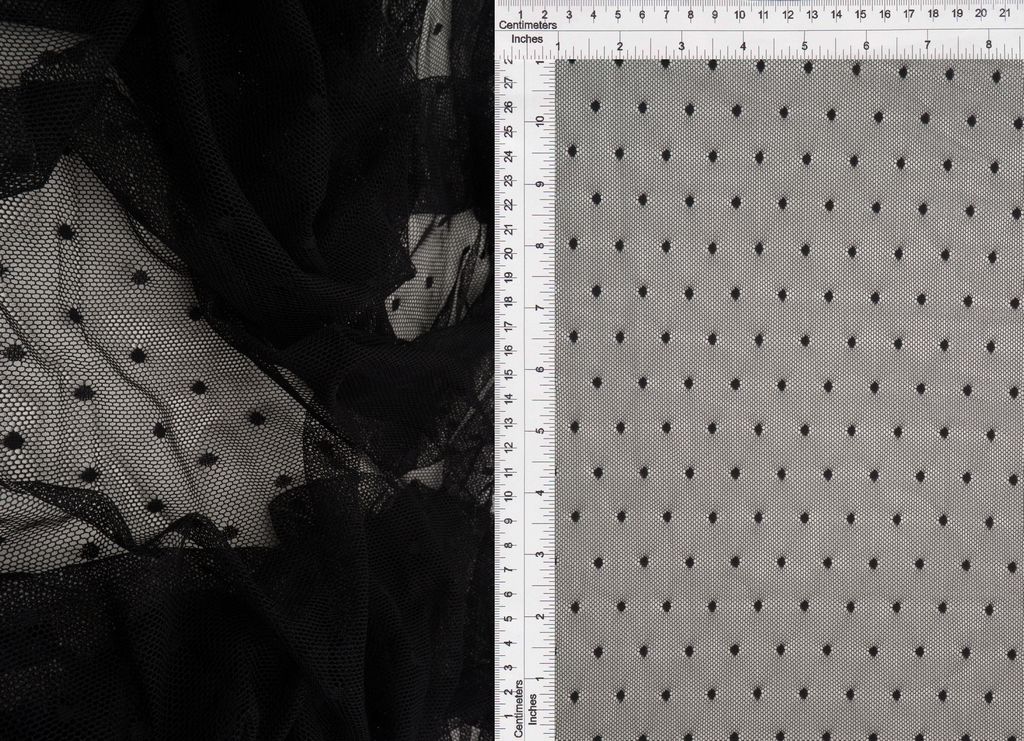 LACE3759 / JET BLACK / 90%NYLON 10%SPAN POLKA DOT LACE SOLID