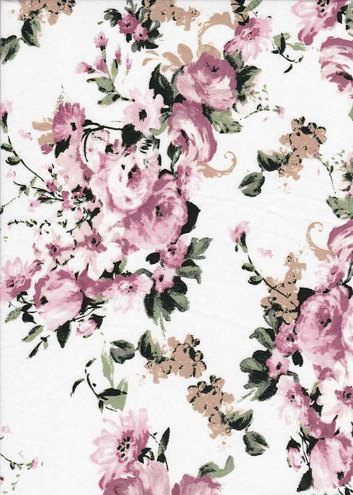KNT2100-SE40312 / DUSTY ROSE DB / 96%POLY 4%SPAN DTY BRUSHED FLORAL PRINT