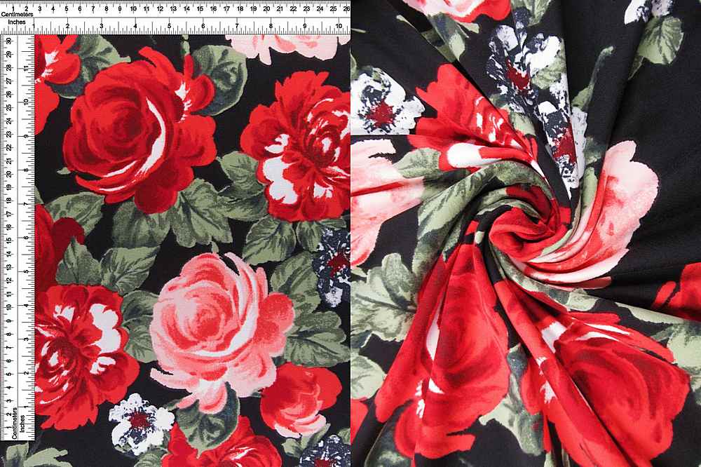 KNT2100-DU1505 / BLACK 5 / 96%POLY 4%SPAN DTY BRUSHED FLORAL PRINT