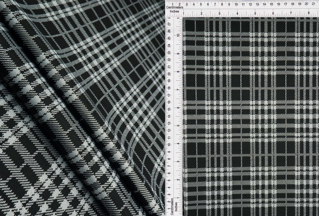 KNT3908 / BLACK/WHITE / 96%POLY 4%SPAN DOUBLE KNIT PLAID JACQUARD