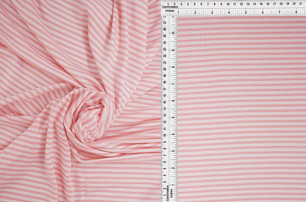 KNT3735 / CORAL/IVORY / 94%RAY 6%SPAN JERSEY HORIZONTAL STRIPE Y/D