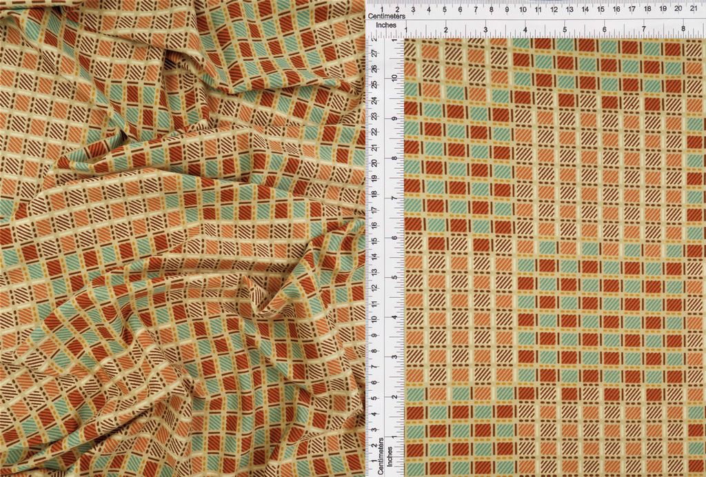 KNT2100-MS10102 / SAND/ORANGE / 95%POLY 5%SPAN DTY BRUSH GEO/CHECKER