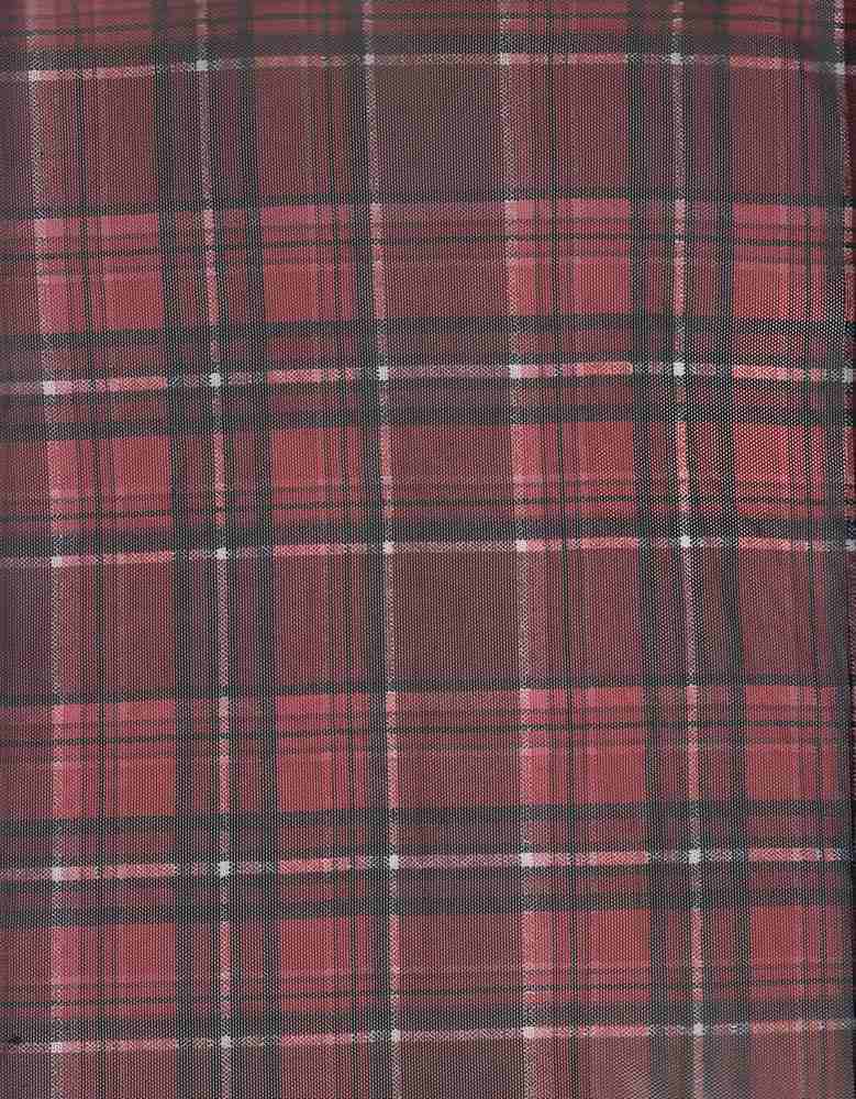 MESH-DU1110 / BURGUNDY / 90%POLY 10%SPAN MESH PLAID PRINT