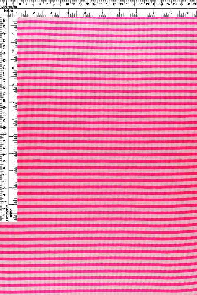 KNT4087 / NEON PINK / 80%POLY 16%RAY 4%SPAN RIB 2X2 HORIZONTAL STRIPE Y/D