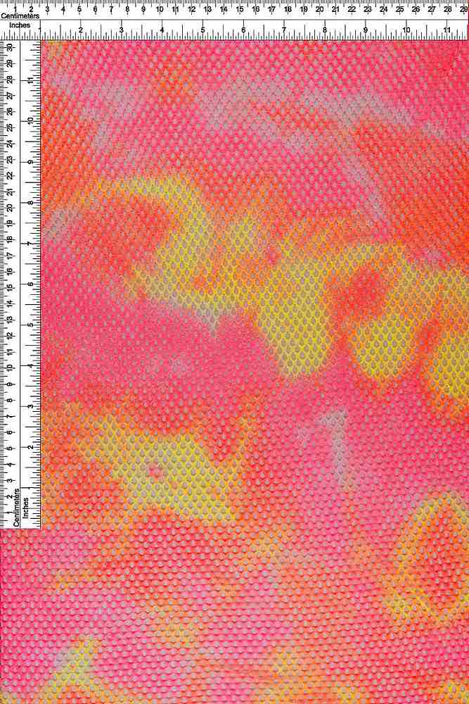 MESH-4123 / NEON CORAL/YELLOW / 95%POLY 5%SPAN MESH FISHNET TIE DYE