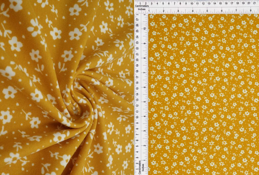 KNT2100-Q90322 / MUSTARD/IVORY / 96%POLY 4%SPAN DTY BRUSHED DITSY FLORAL PRINT